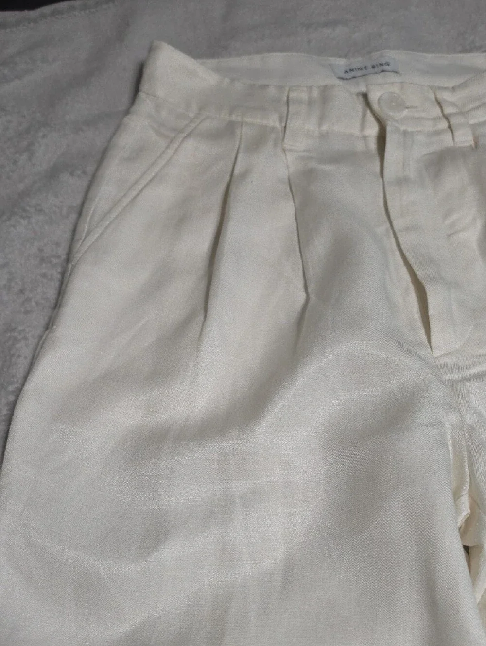 Anine Bing White Pleated Wide Leg Linen Pants